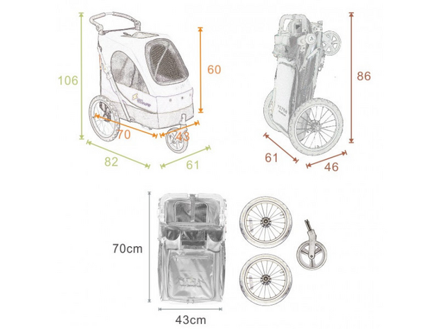 Petstro hondenbuggy Safari maat M tot 30 kg - zwart donkergrijs - met tafel